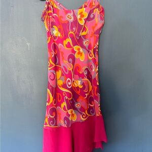 vintage Pink and orange mini dress with a cute bow detail #y2kfashion